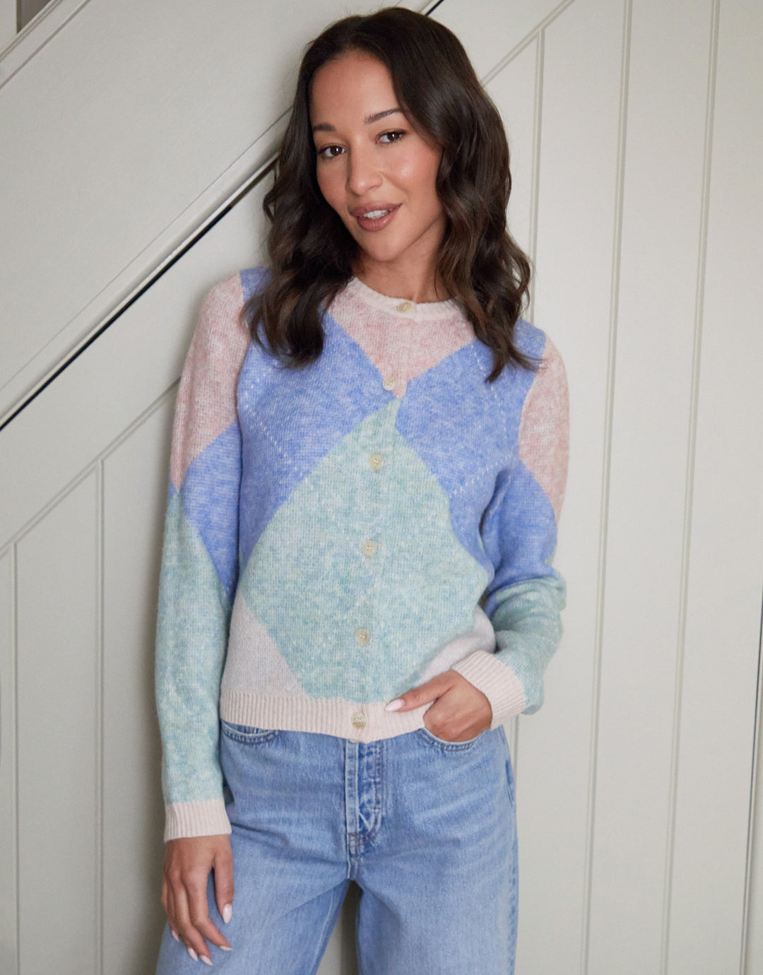 Assorted Argyle Button Up Knitted Cardigan
