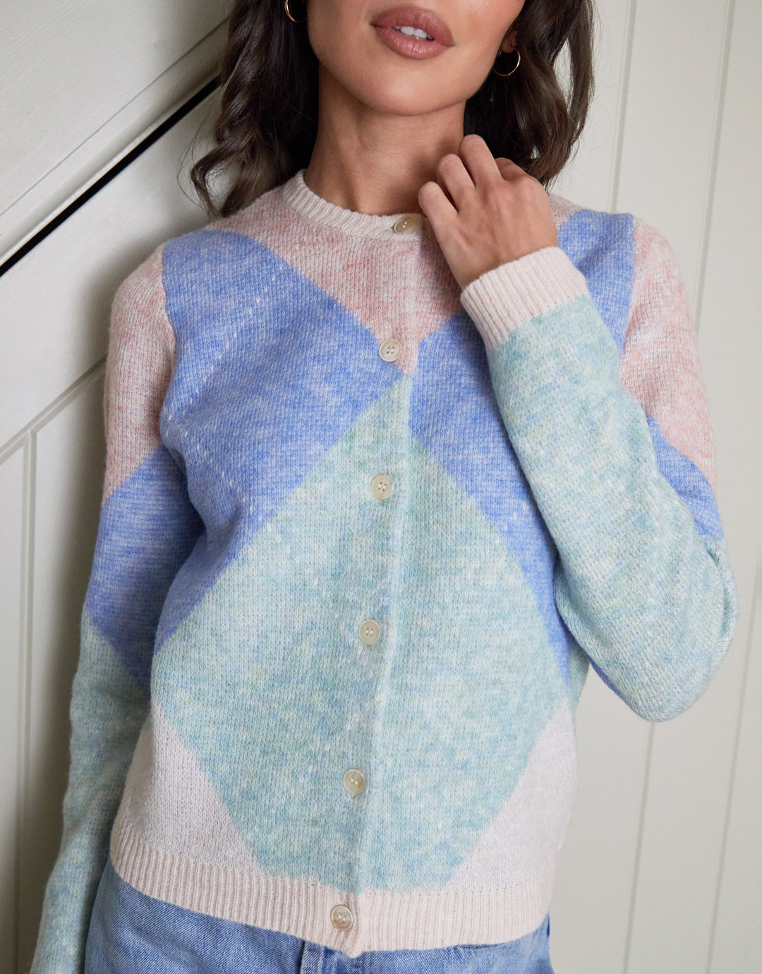 Assorted Argyle Button Up Knitted Cardigan