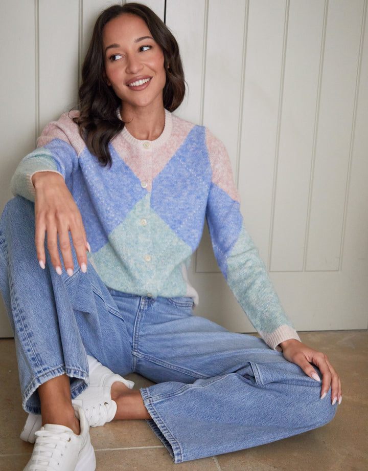 Assorted Argyle Button Up Knitted Cardigan