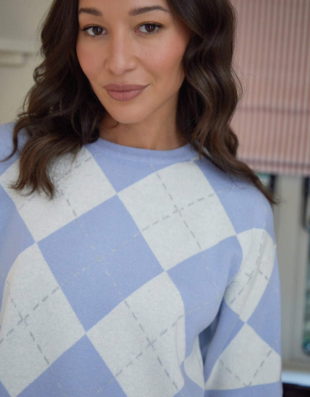 Blue Argyle Short Sleeve Knitted T-Shirt