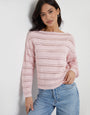 Pink Slash Neck Pointelle Knit Jumper