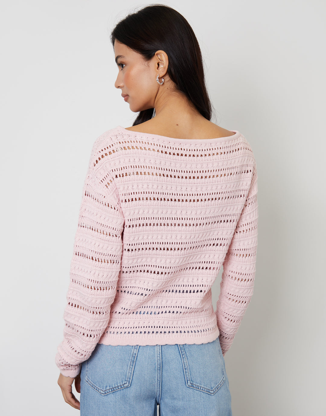 Pink Slash Neck Pointelle Knit Jumper