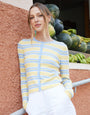 Yellow Stripe Wool Blend Pointelle Knit Cardigan