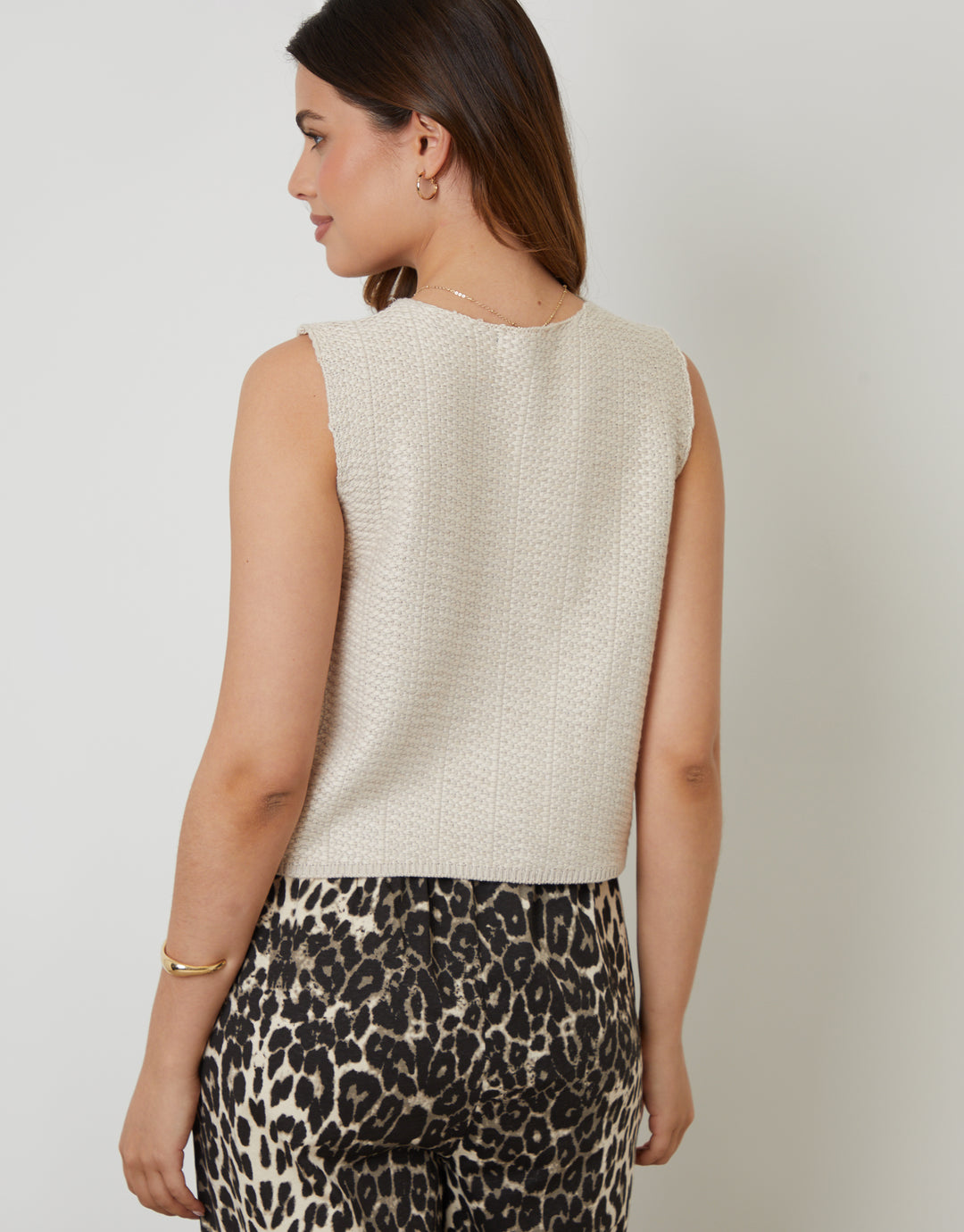 Ecru Tie Front Knitted Vest