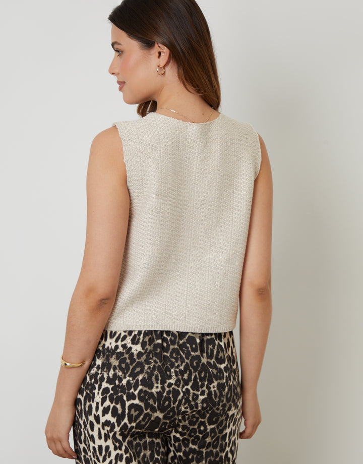 Ecru Tie Front Knitted Vest