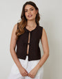 Chocolate Brown Tie Front Knitted Vest