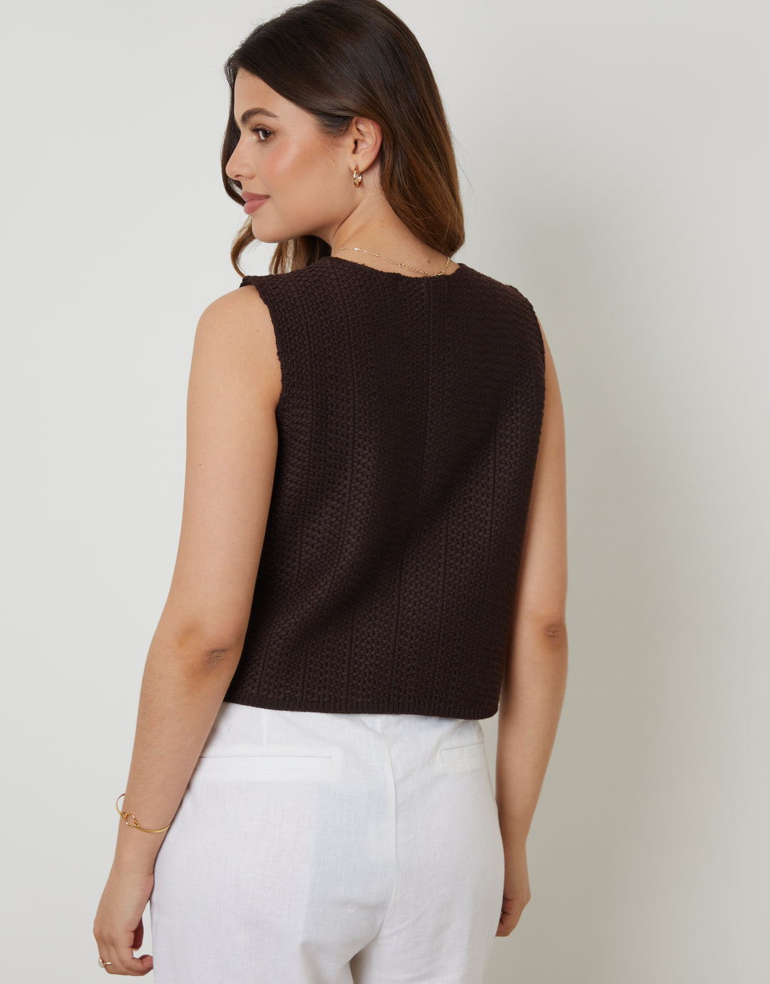 Chocolate Brown Tie Front Knitted Vest