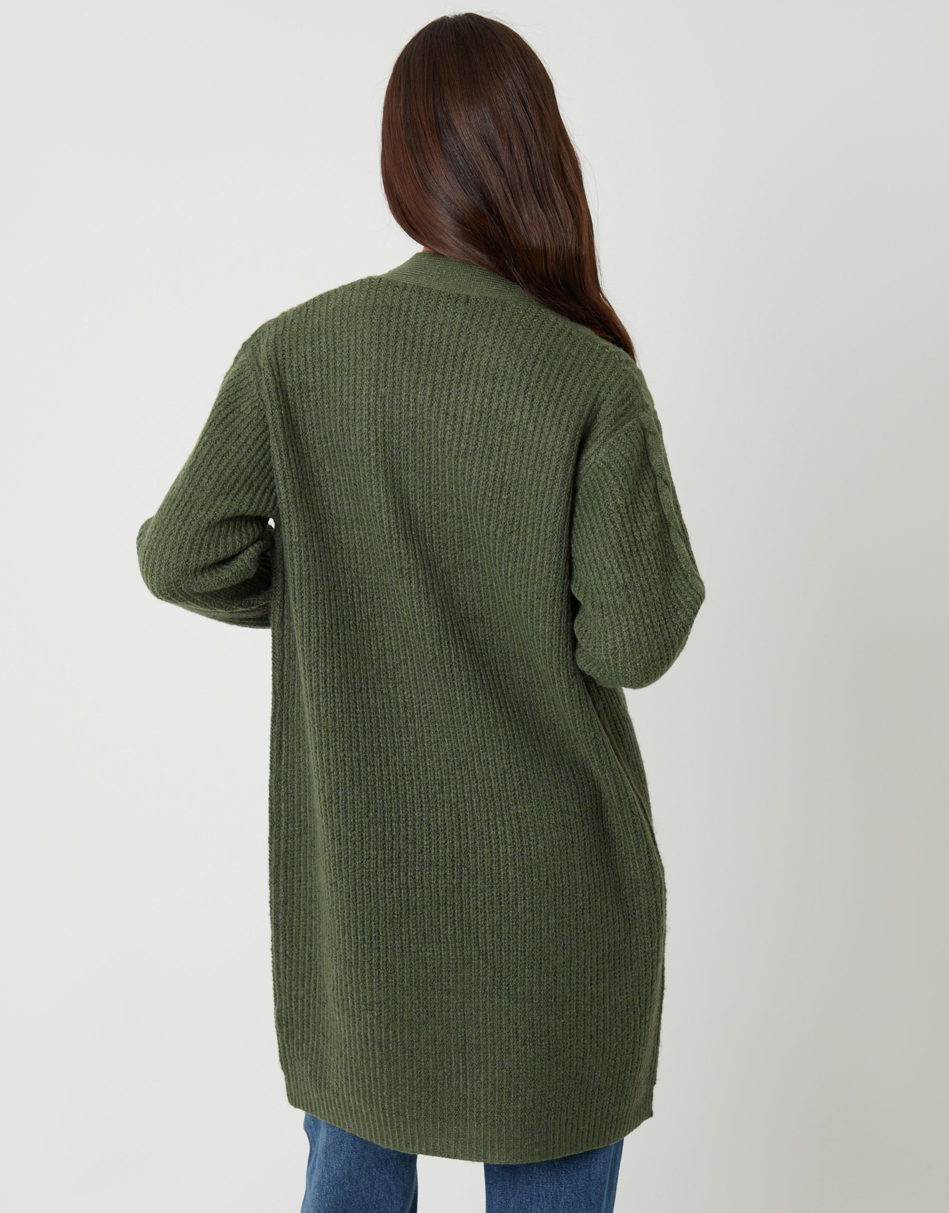 Threadbare Women's Khaki Green Cable Knit Cardigan