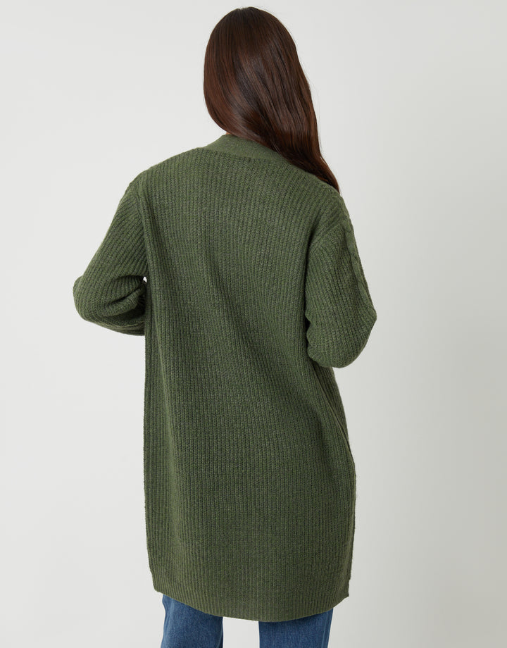 Khaki Green Cable Knit Cardigan