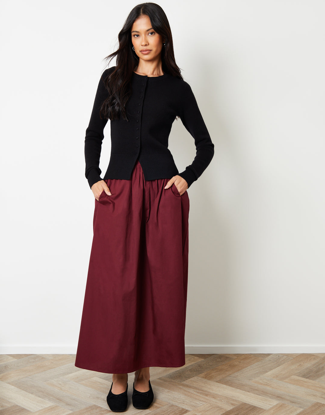 Black Crew Neck Compact Knitted Cardigan