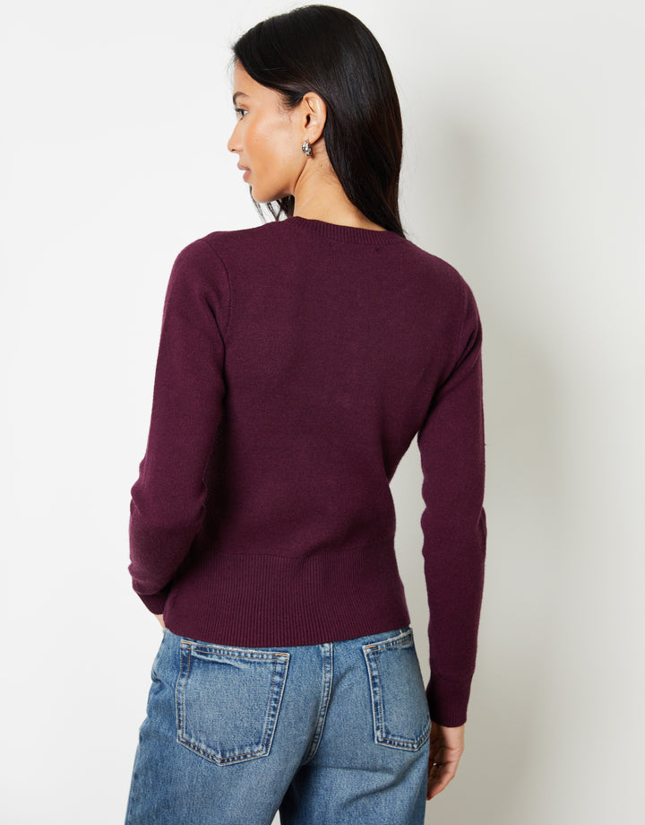 Berry Red Crew Neck Compact Knitted Cardigan