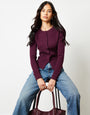 Berry Red Crew Neck Compact Knitted Cardigan