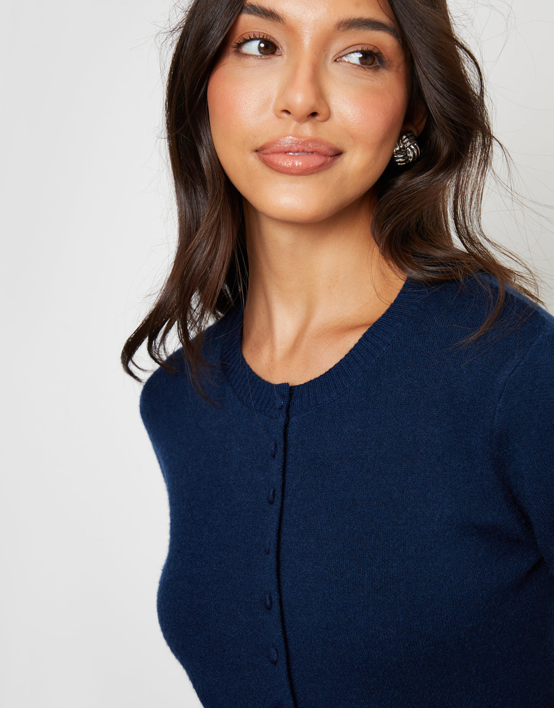 Navy Crew Neck Compact Knitted Cardigan