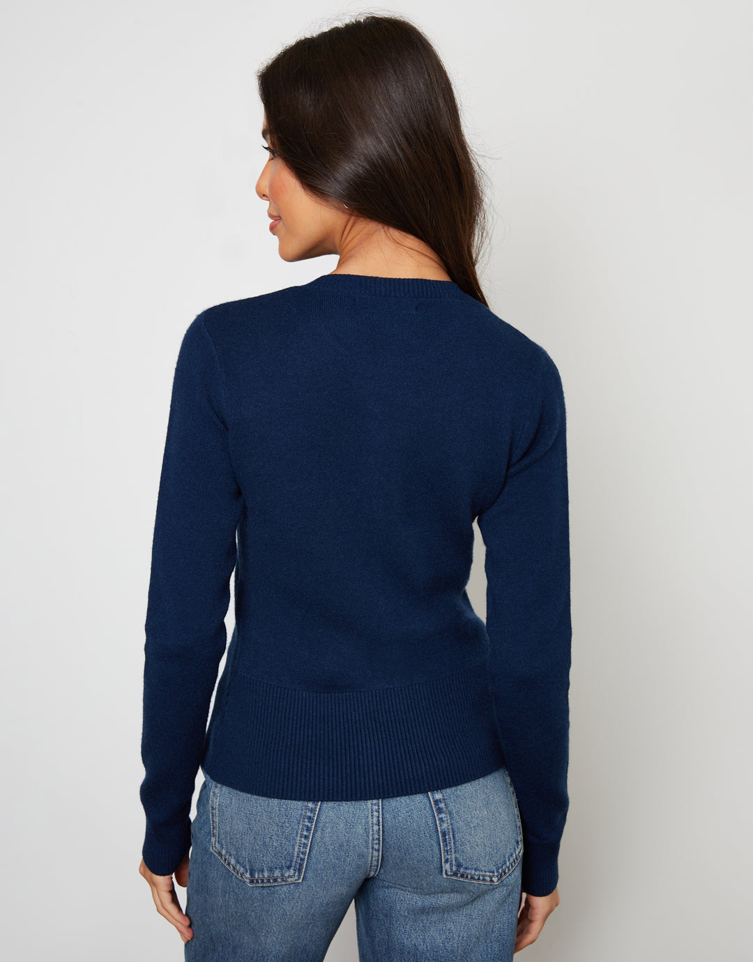 Navy Crew Neck Compact Knitted Cardigan