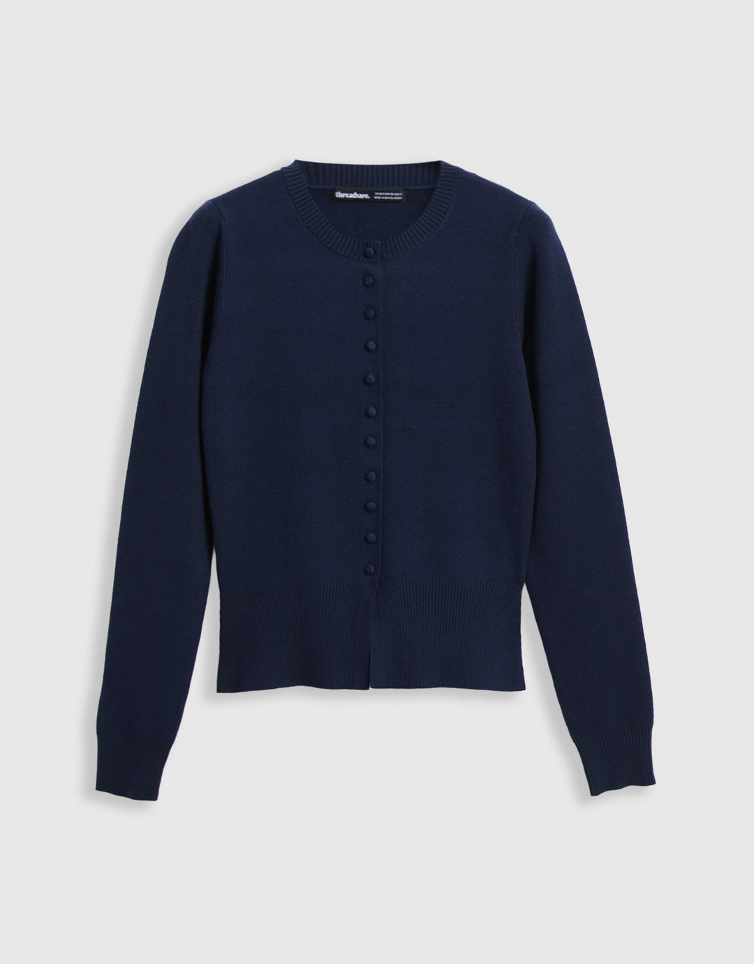 Crew Neck Compact Knitted Cardigan in Navy