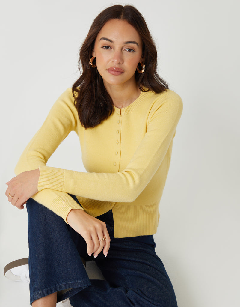 Threadbare Women's Crew Neck Compact Cardigan in Lemon
