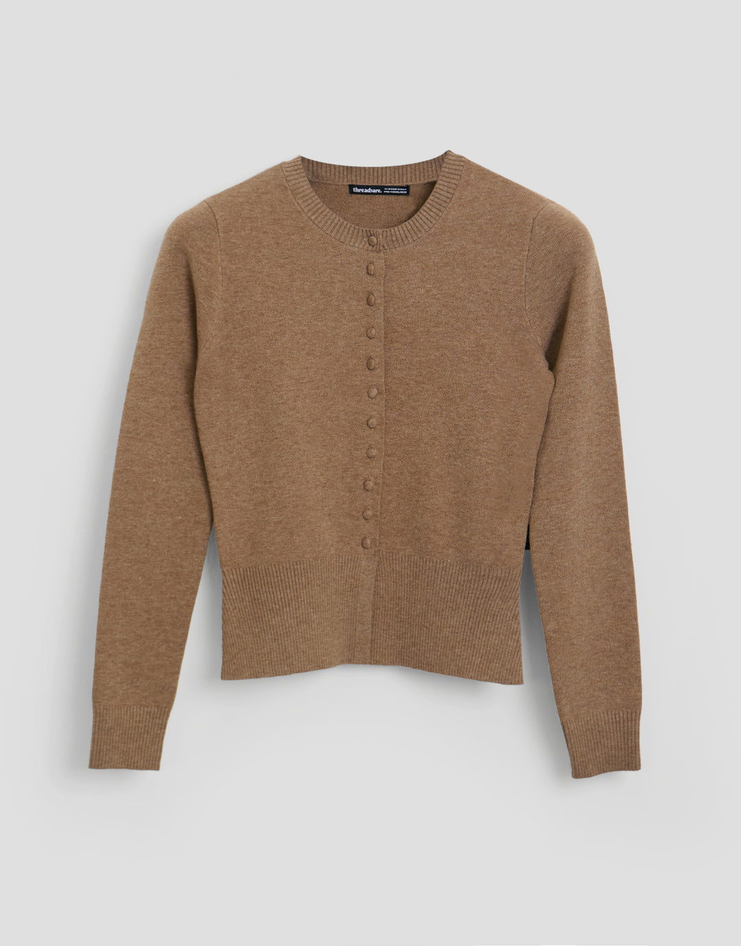 Threadbare Crew Neck Compact Knitted Cardigan in Beige - flat lay