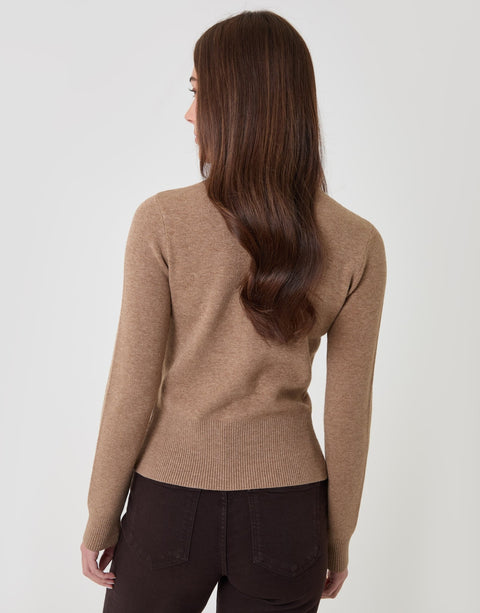 Threadbare Crew Neck Compact Knitted Cardigan in Beige - back view