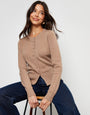 Beige Crew Neck Compact Knitted Cardigan