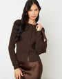 Chocolate Brown Crew Neck Compact Knitted Cardigan