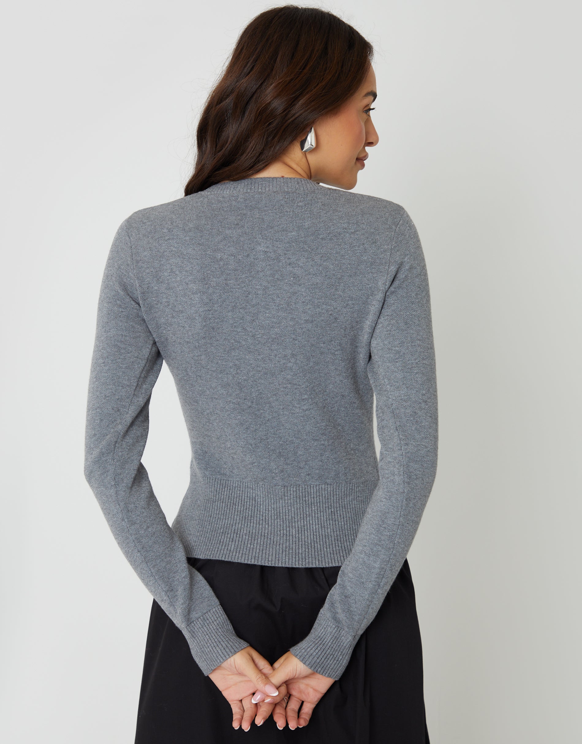 Threadbare Women's Grey Crew Neck Compact Knitted Cardigan