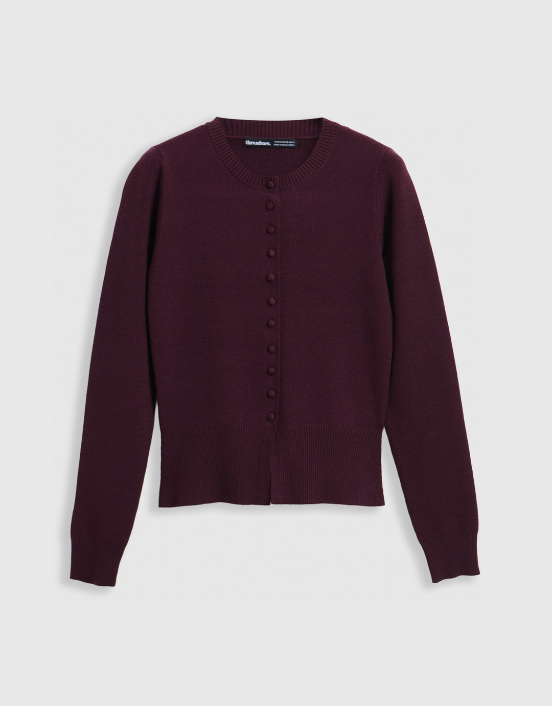 Crew Neck Compact Knitted Cardigan in Berry Red