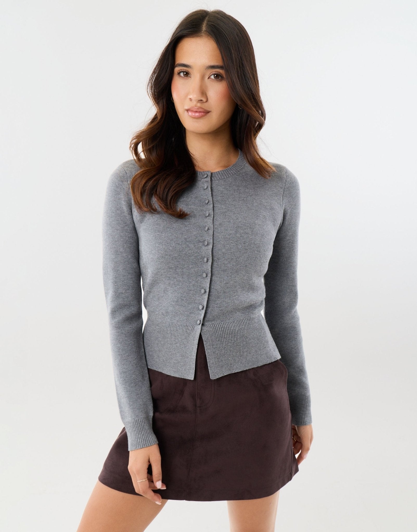 Threadbare Women's Crew Neck Knitted Cardigan in Charcoal – Threadbare