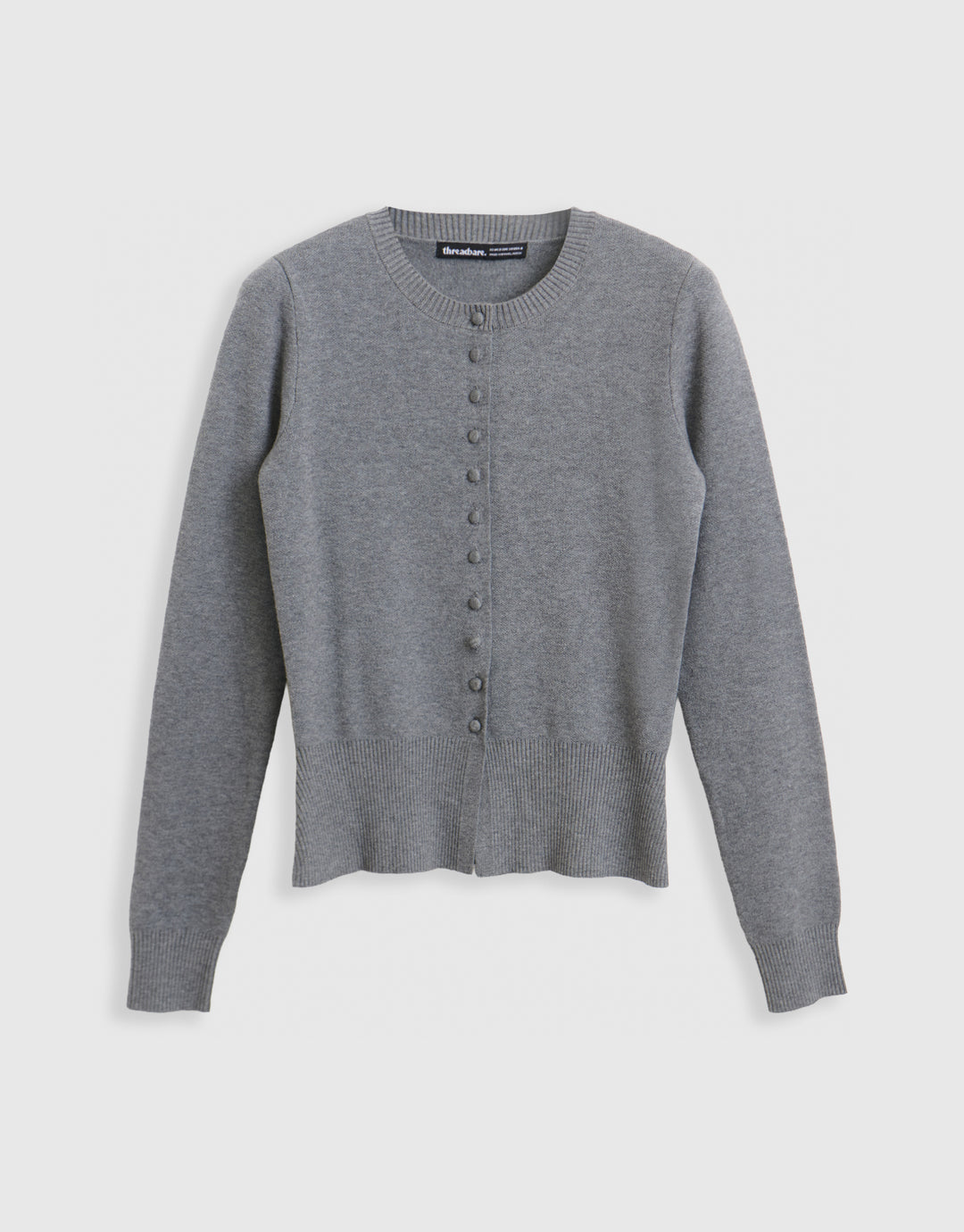 Crew Neck Compact Knitted Cardigan in Grey