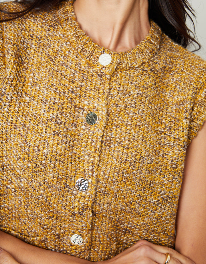 Moss Stitch Knitted Button Up Waistcoat in Yellow