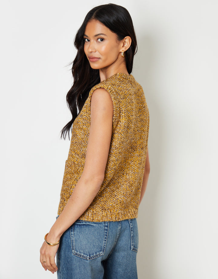 Moss Stitch Knitted Button Up Waistcoat in Yellow