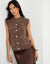 Chocolate Brown Moss Stitch Knitted Button Up Waistcoat