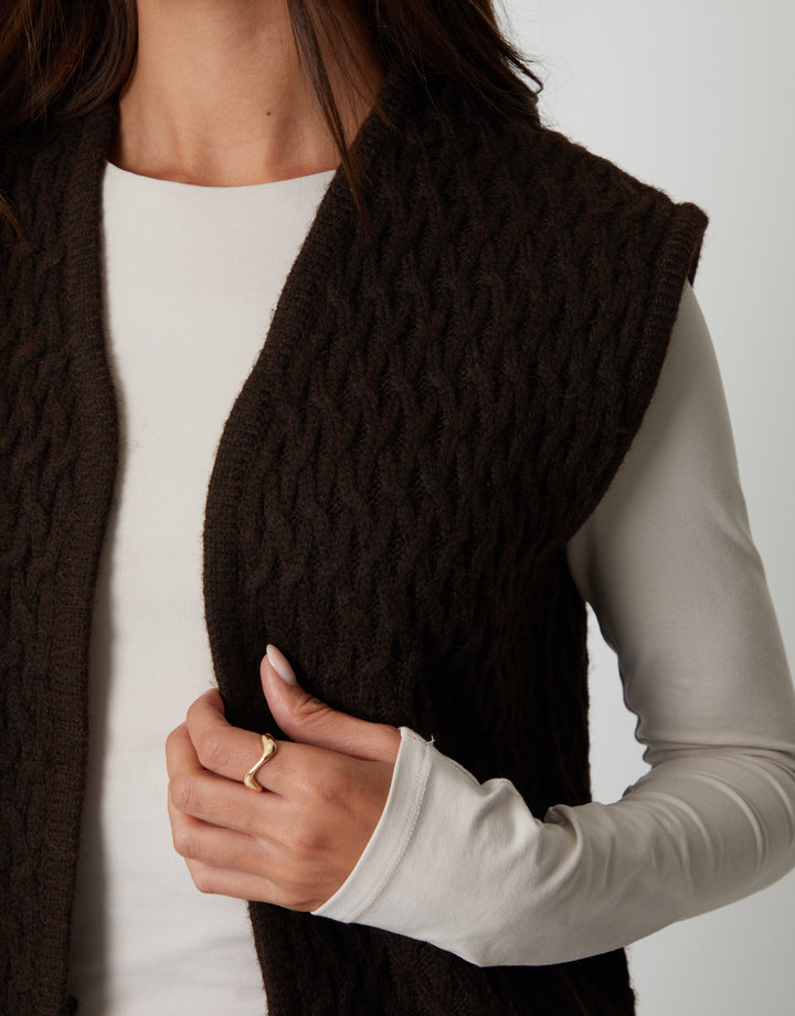 Textured Knitted Gilet in Chocolate Brown