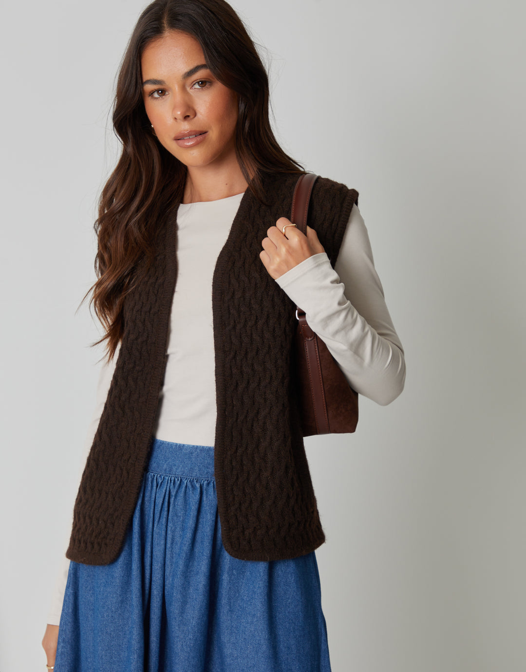 Textured Knitted Gilet in Chocolate Brown