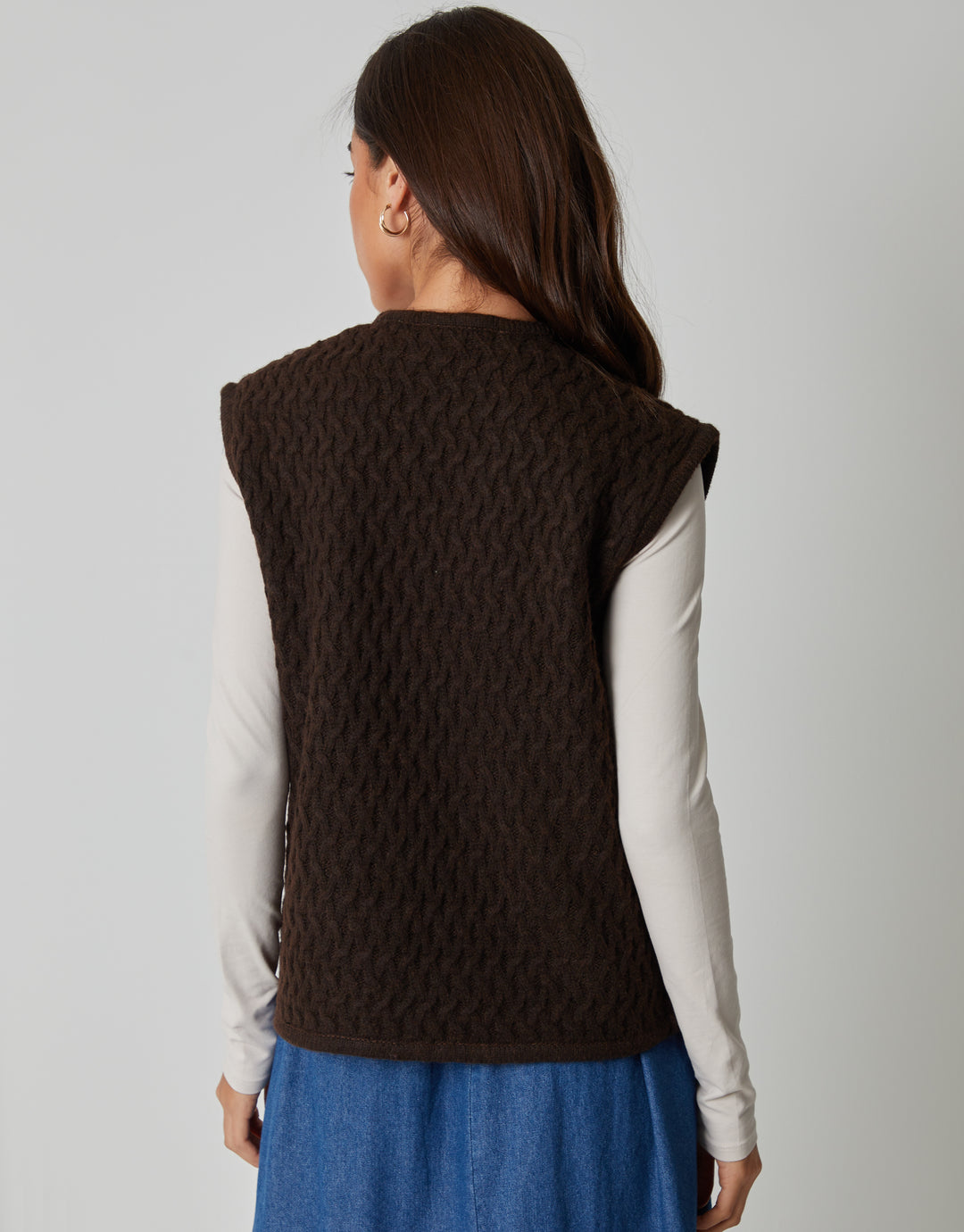 Textured Knitted Gilet in Chocolate Brown