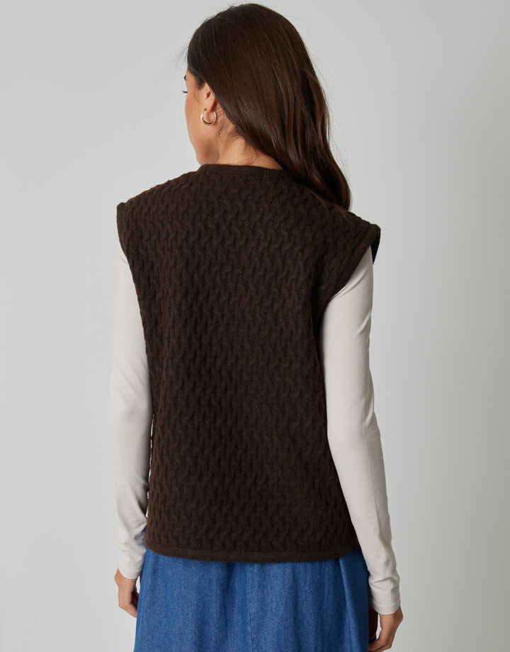 Textured Knitted Gilet in Chocolate Brown