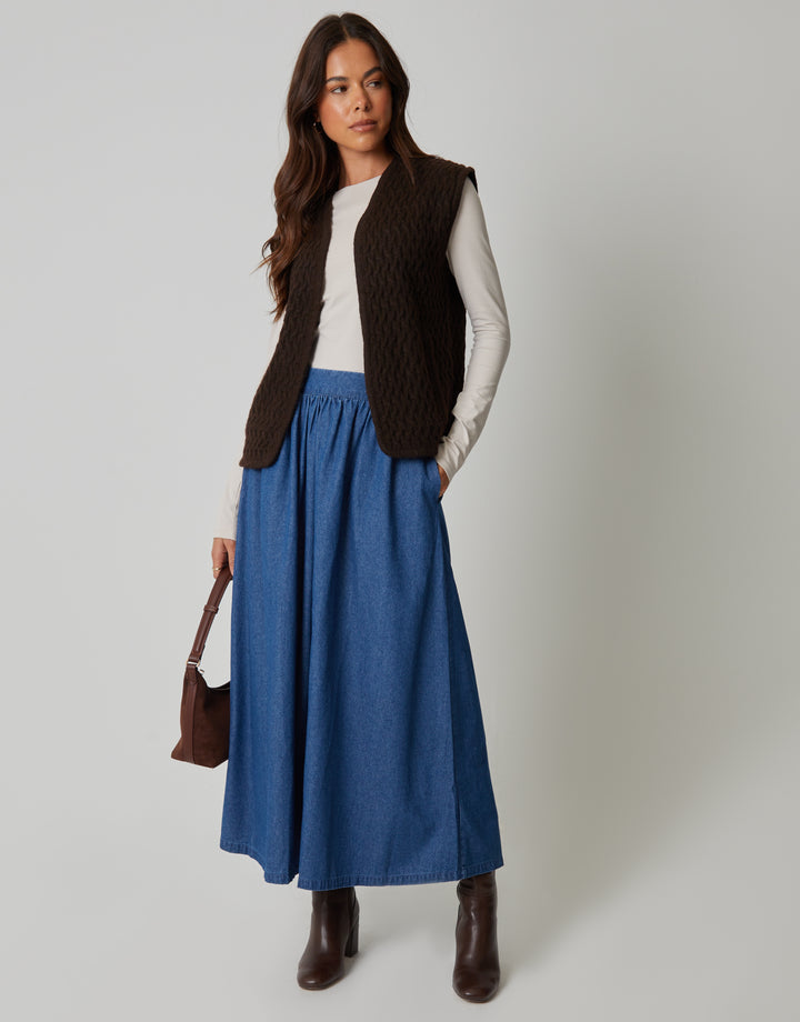 Textured Knitted Gilet in Chocolate Brown