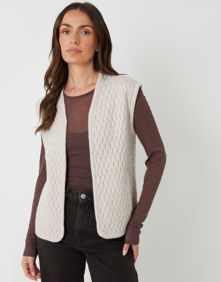 Cream Textured Knitted Gilet
