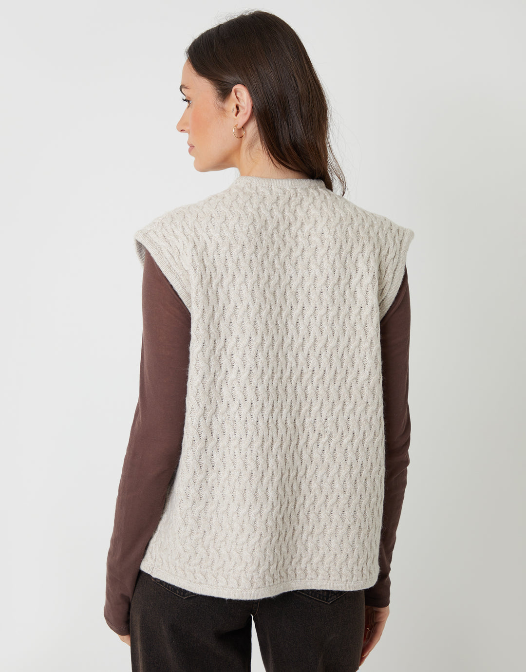 Cream Textured Knitted Gilet