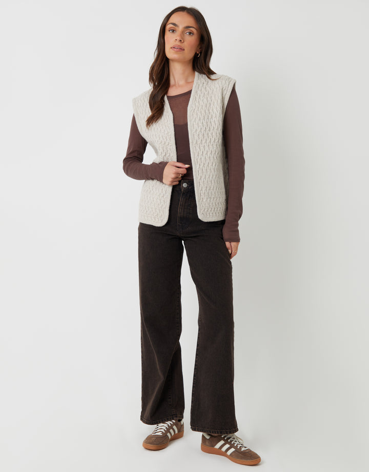 Cream Textured Knitted Gilet