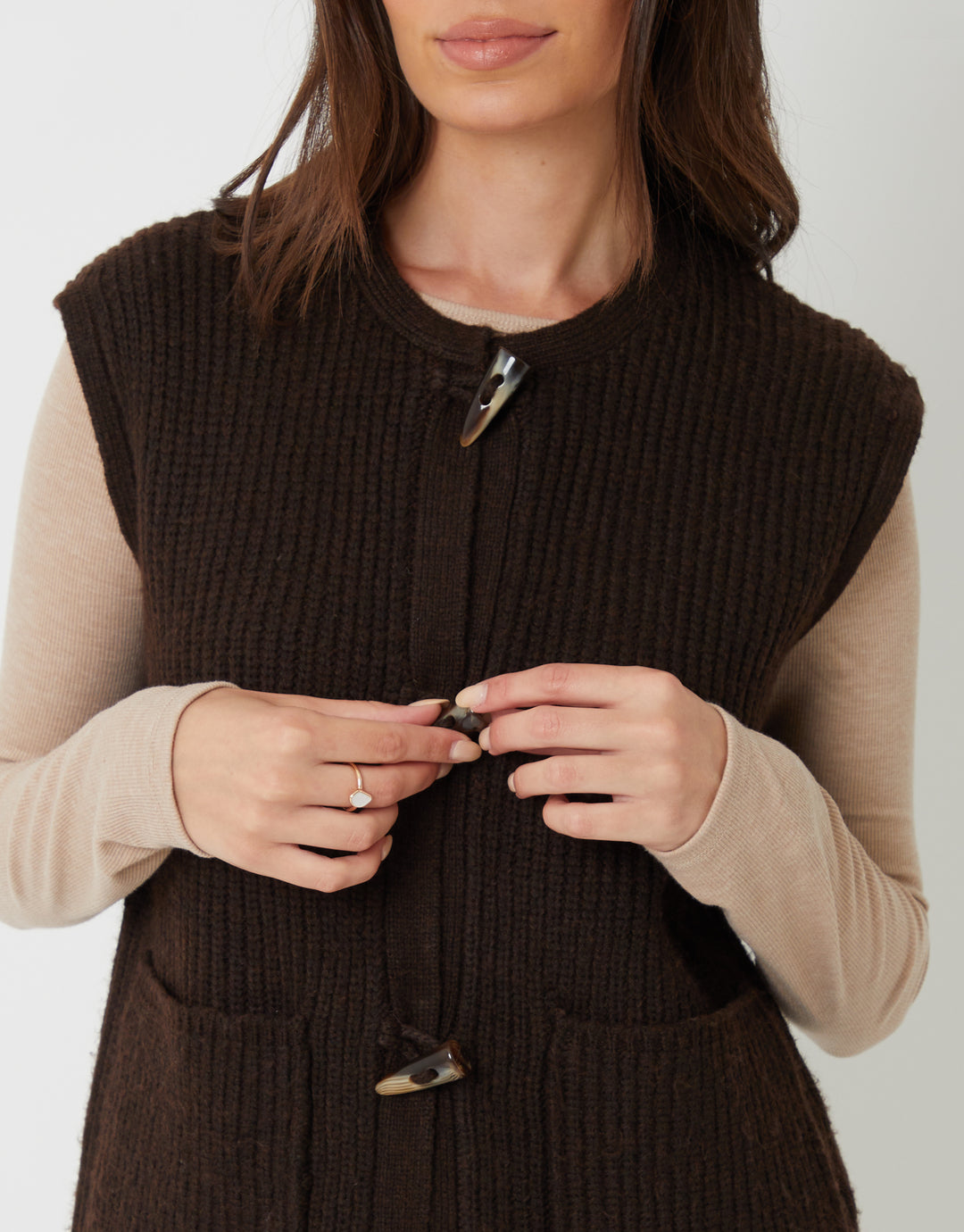 Chocolate Brown Toggle Detail Chunky Knit Vest
