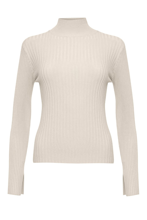 Threadbare Ribbed Knit High Neck Jumper in Ecru - flat lay