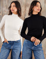 Black & Ecru Ribbed Knit High Neck Jumpers (2 Pack)