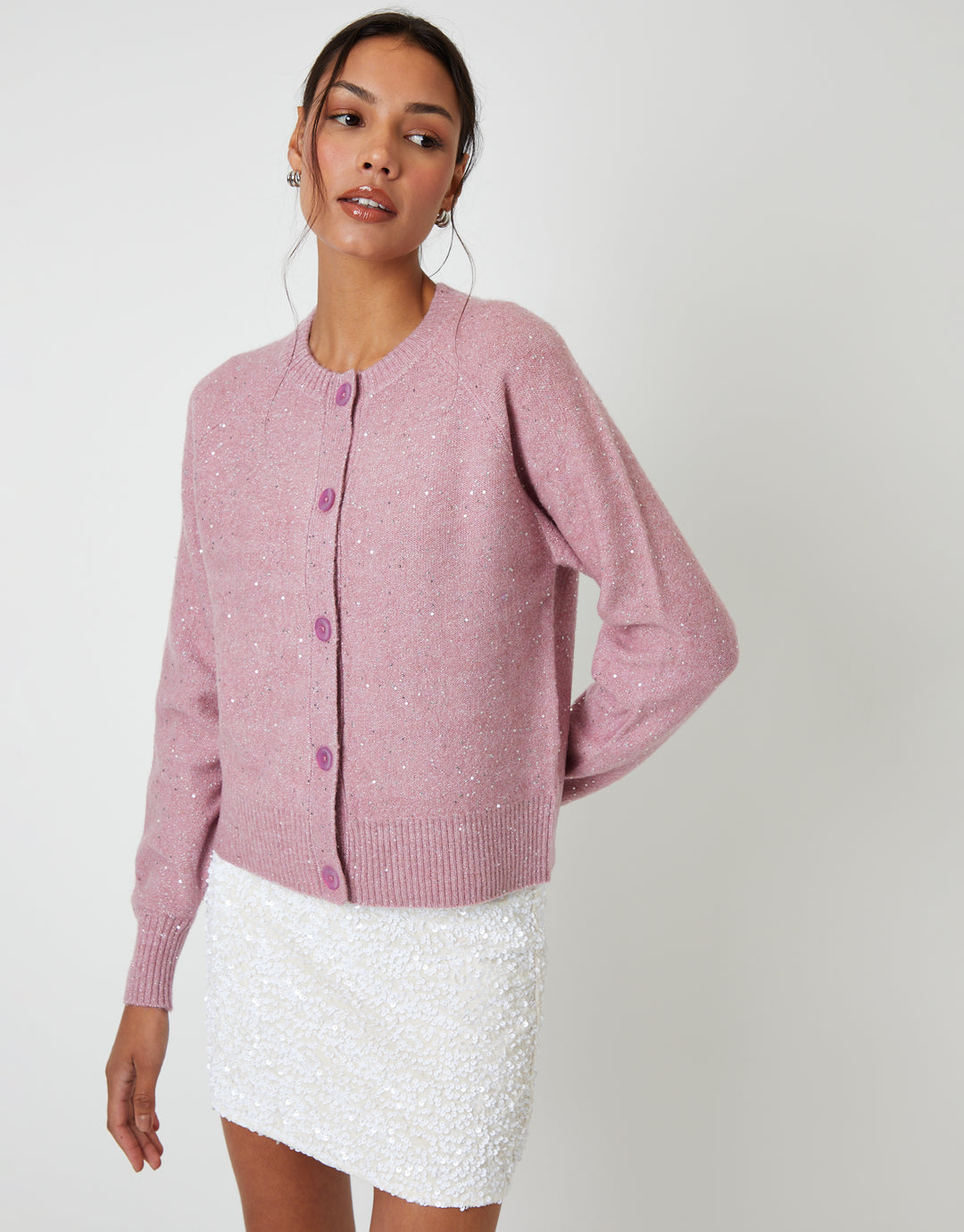 Pink Knitted Sequin Cardigan