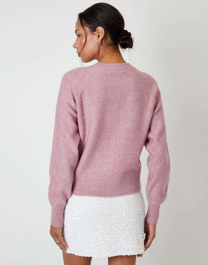 Pink Knitted Sequin Cardigan