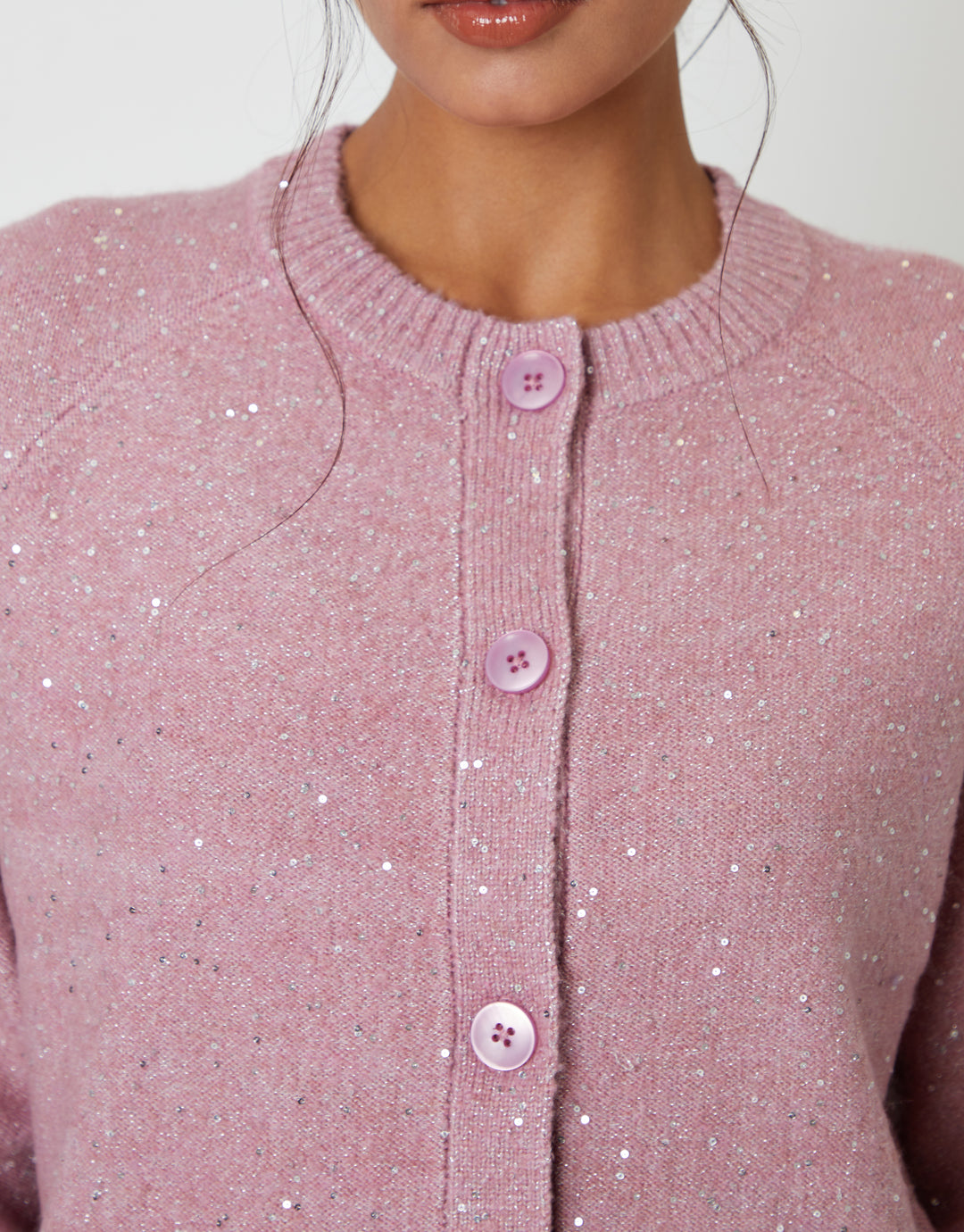 Pink Knitted Sequin Cardigan