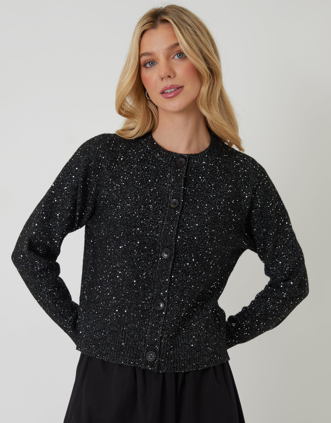 Black Knitted Sequin Cardigan