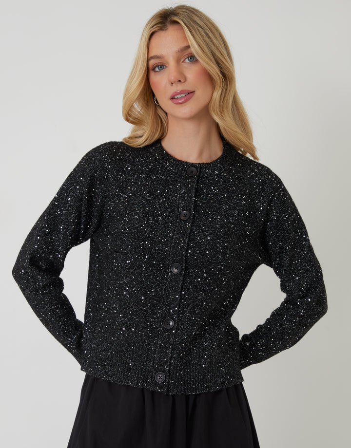 Black Knitted Sequin Cardigan