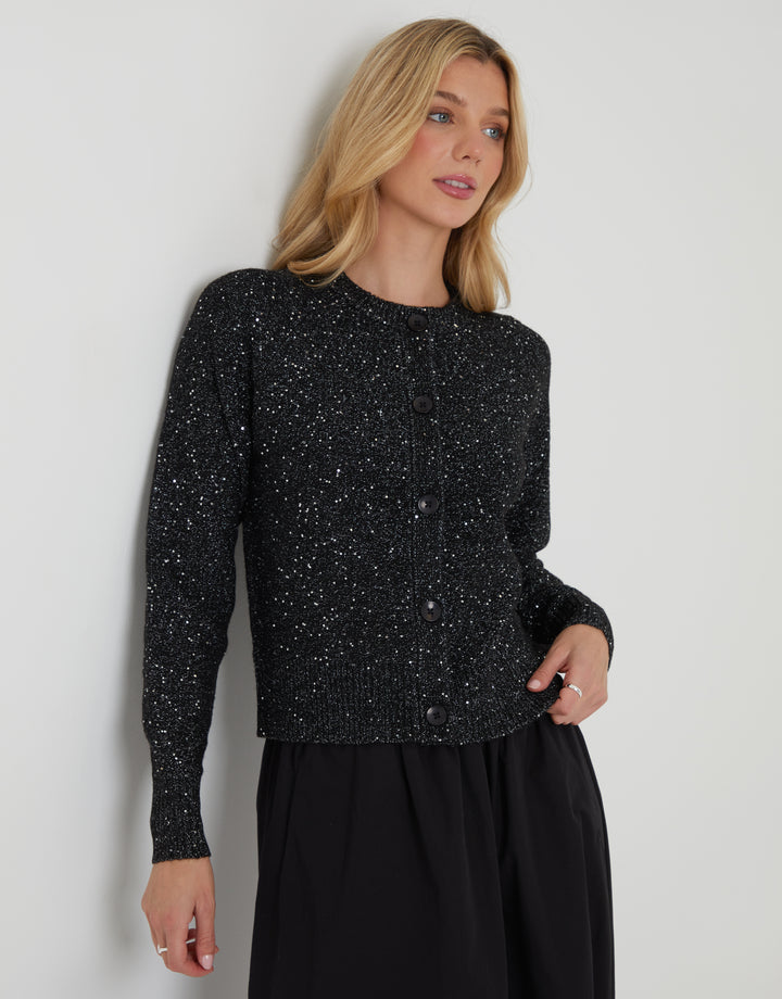 Black Knitted Sequin Cardigan