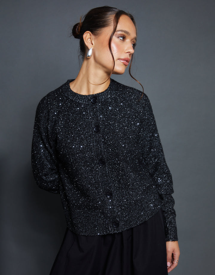 Black Knitted Sequin Cardigan