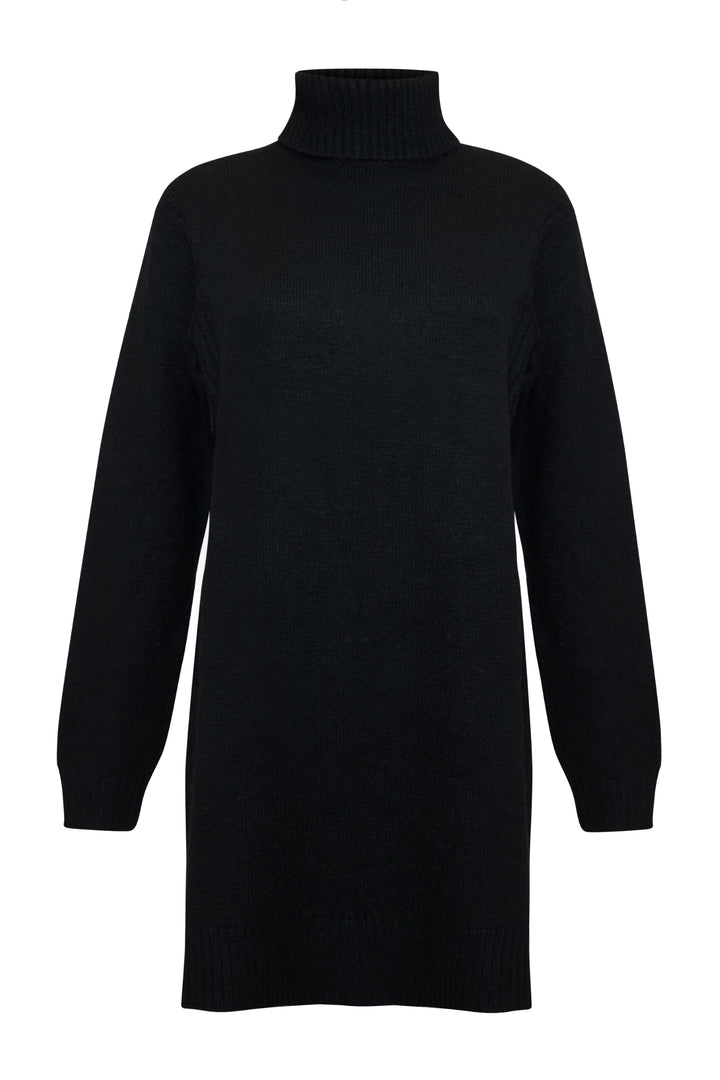 Black Roll Neck Knitted Mini Dress